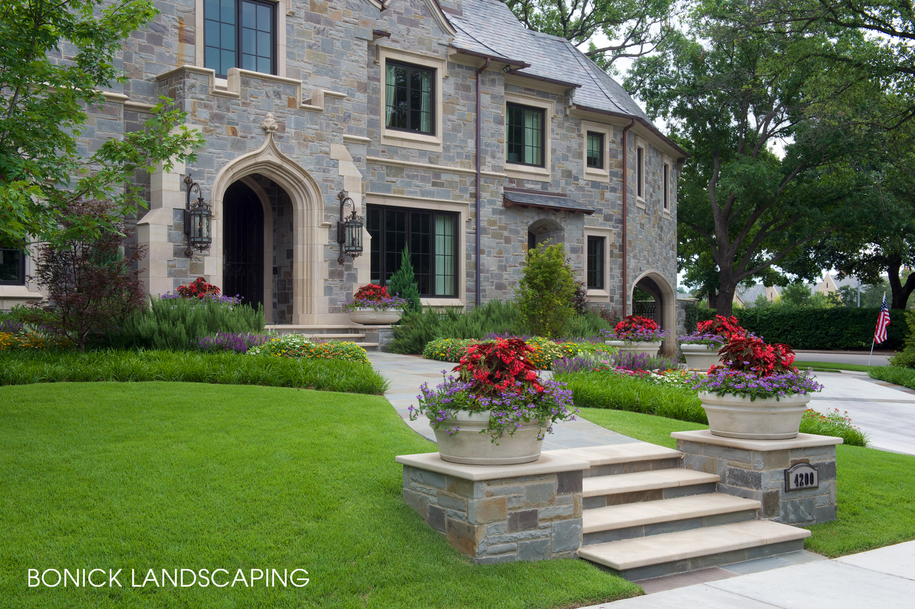 Dallas home with front yard seasonal color.