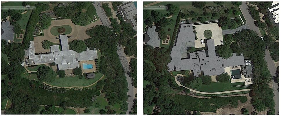 Before and after aerial photos of award-winning landscaping project.
