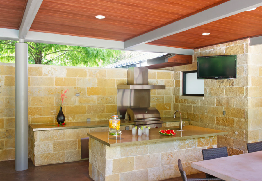 Grill Station with custom vent hood for outdoor kitchen in Dallas, TX