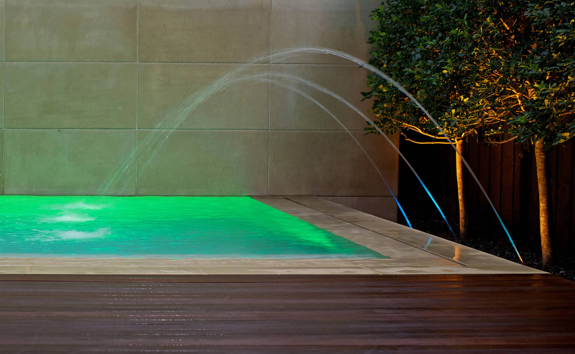 Highland Park, TX - Hocker Design Group Laminar Jets & Green LED Light Plunge Pool