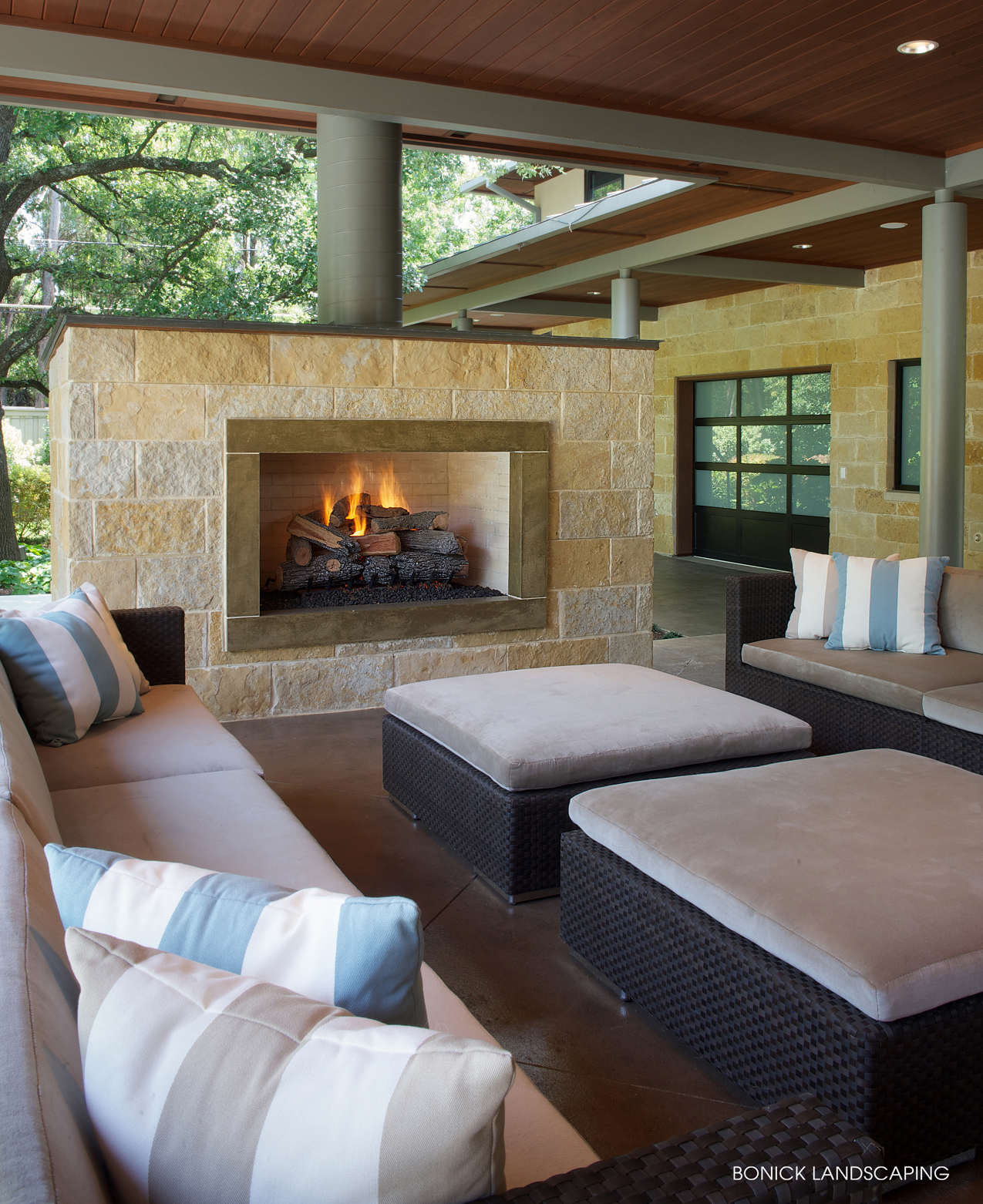 Natural stone outdoor fireplace