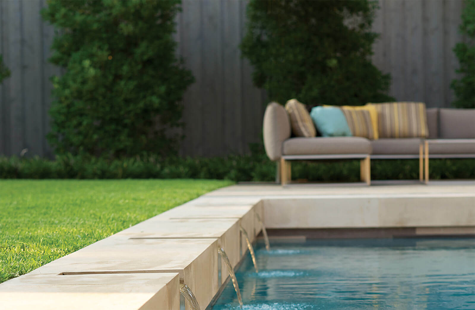 Contemporary pool with water features and patio furniture in Dallas, TX