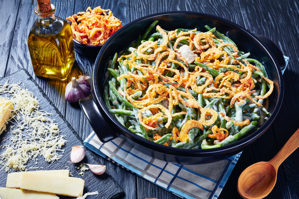 green bean casserole with fried onions