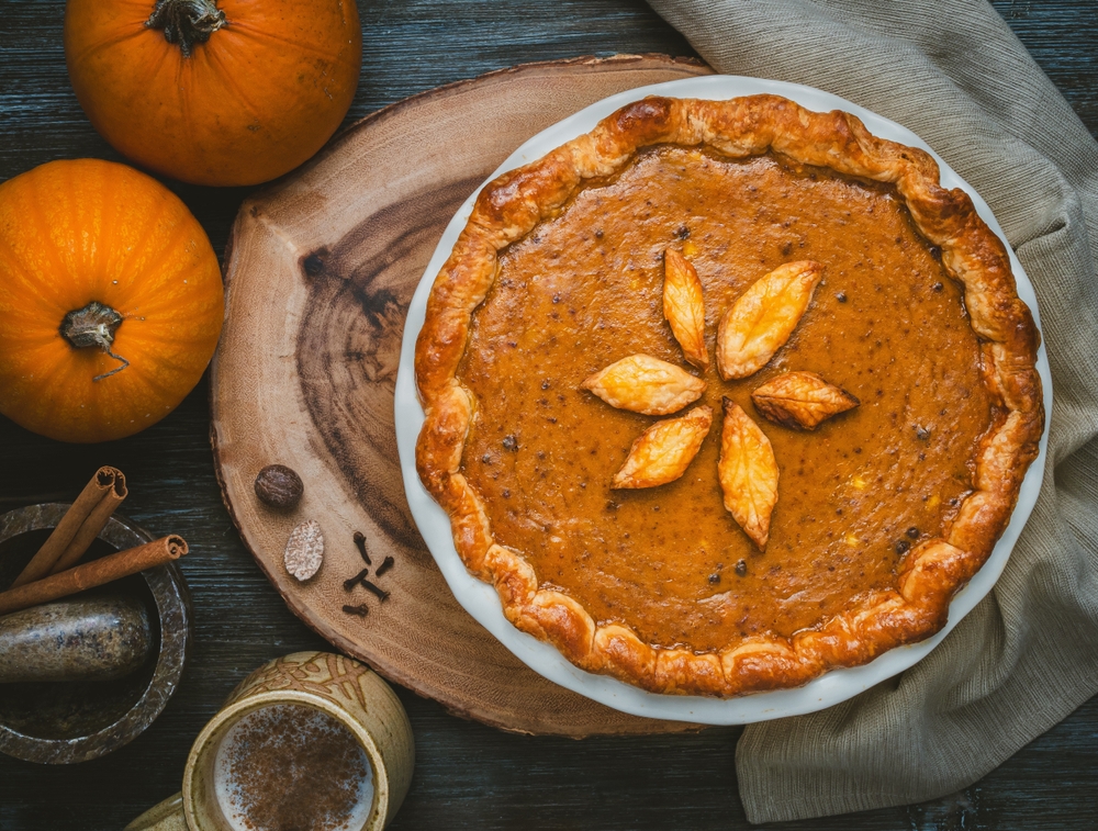 festively decorated pumpkin pie